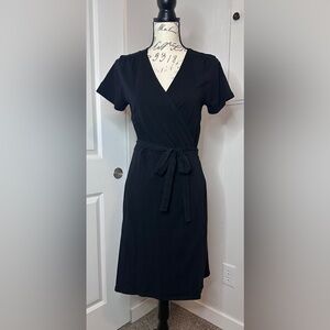 Pact Organic Little Black Midi Wrap Dress